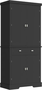 72" Kitchen Pantry Cabinet, Kitchen Pantry with 6 Door Shelves, 2 Cabinets and 1 Drawer, Tall Storage Cabinet for Living Room, Dining Room, Black