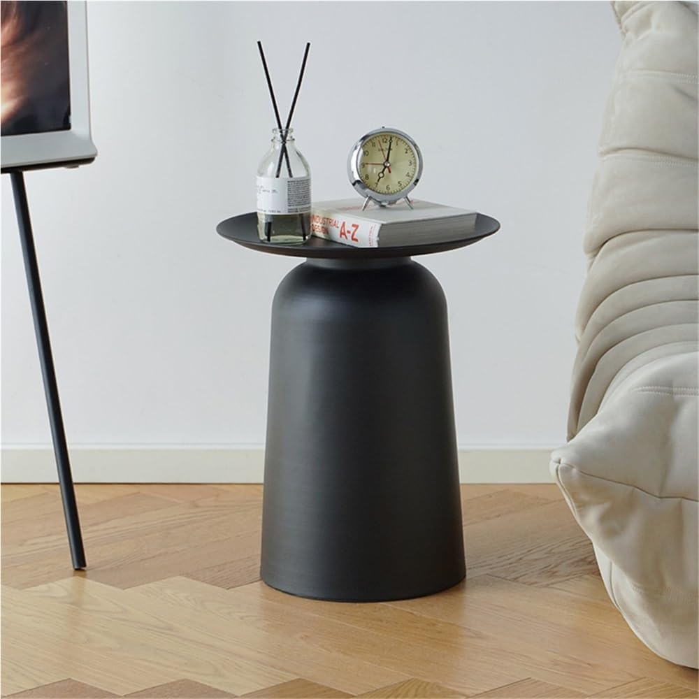 Metal Small Round Side Table, Retro Thick Pedestal Matte Accent Table, Modern Drink Tables for Living Room, Couch, Sofa, Recliner, Bedroom, 13.8''x13.8''x17.7''(Red)