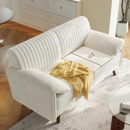 ONBRILL 64.5" Loveseat Sofa, Chenille Loveseat Couch for Living Room, Beige
