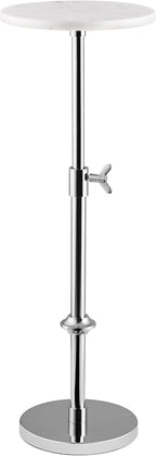 Modern Chrome Side Table Adjustable Height – Polished Chrome Finish Bedside Table, Coffee Table or Plant Stand, 29” Tall with Marble Top and Aluminium Iron Frame for Bedroom, Bathroom, or Living Room