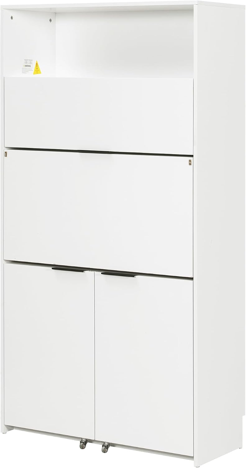 Farmhouse Kitchen Pantry Cabinet with Foldable Workstation, Kitchen Storage Cabinets with Adjustable Shelf & Power Outlet, Versatile Cupboard for Dining Room, Living Room,White