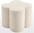 Zesthouse Flower Pouf Ottomans Foot Rest Set of 2, Linen Poofy Ottomans | Large Ottoman Footstool for Couch, Modern Living Room Stool Seat, Cute Square Vanity Stool for Bedroom, Beige Dorm Foot Stool