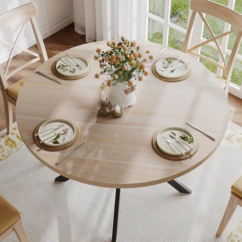 ChooChoo 47.2 Inch Round Dining Table for 4 | Farmhouse Wood Kitchen Table, Circle Dinner Table for Kitchen & Dining Room, Natural Oak