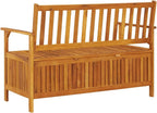 Patio Storage Bench 47.2" Solid Acacia Wood Outdoor Bench Seat with Armrests and Backrest, Garden Bench for Front Porch Furniture and Patio Furniture Storage