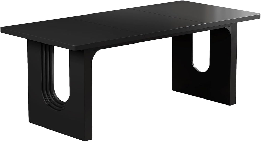 Tribesigns Modern Dining Table for 6 People, 71" Large Kitchen Dining Table with Wood Pedestal Base, Rectangular Long Dinner Table for Kitchen, Dining Room, Living Room, Black
