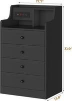 ADORNEVE Black Nightstand Set of 2,Bedside Table with 4 Drawers | Night Stand with Charging Station & Hutch,Large Nightstands Set of 2,Night Stands for Bedrooms,Side Tables Bedroom