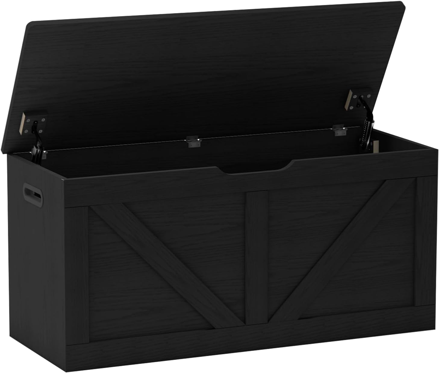 Timberer 39.4" Storage Chest, Wooden Storage Bench, Large Storage Trunk | Entryway Shoes Bench with 2 Safety Hinges, for Living Room, Bedroom, Black