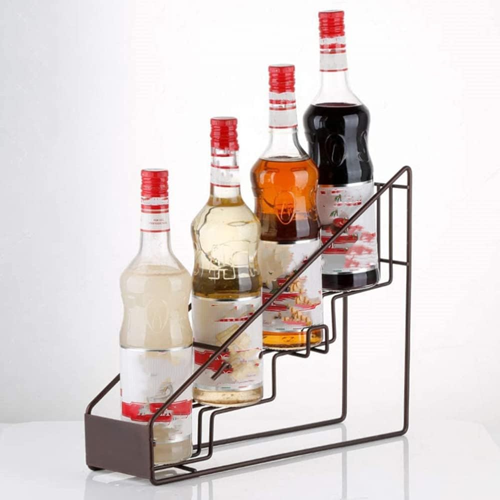 Stainless Steel Syrup Bottle Holder Wire Caddy 4 Compartments Bottle Organizer Storage for Syrup Dressing Storage Shelf-White