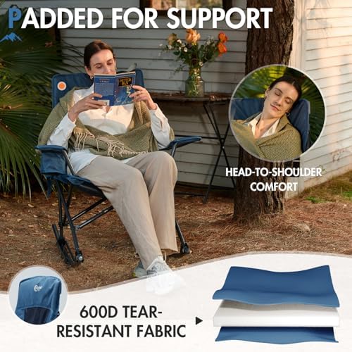 Portal Folding Outdoor Rocking Camping Chair, 350LBS Portable Rocker | 10s Fold, Compact Carry Bag, 24" Padded Back, Cup Holder, Side Pocket, 600D Polyester