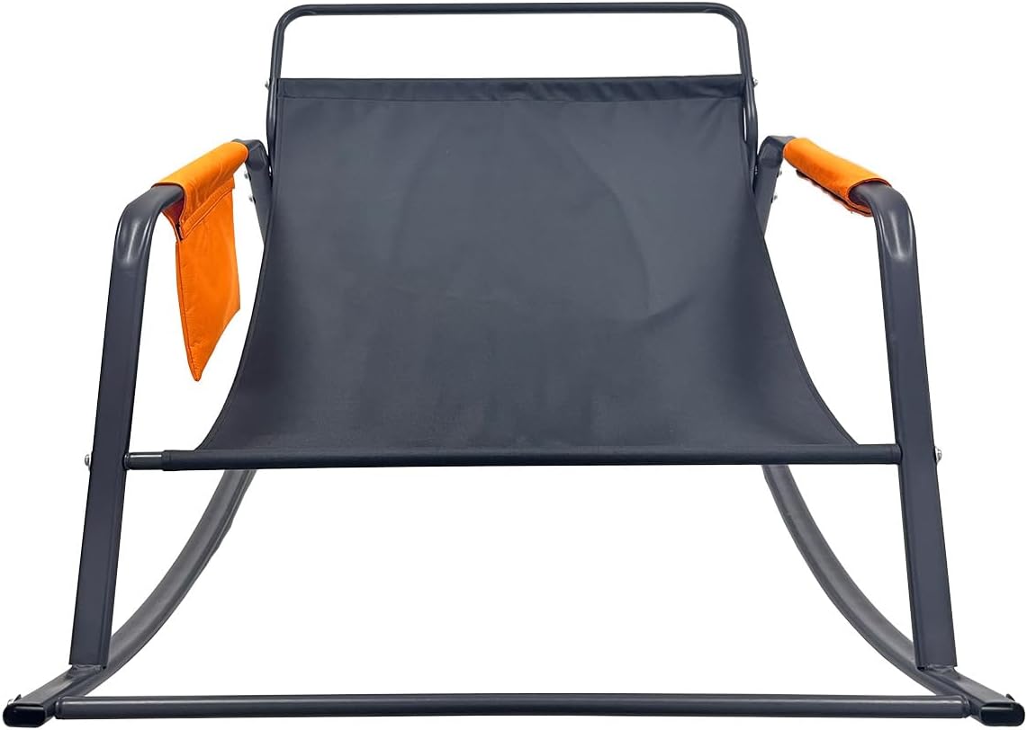 Oversized Rocking Chair - 400lb Capacity Recliner w/Cushion, Breathable Mesh Sling - Indoor/Outdoor Lounger (Orange)