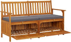 Outdoor Storage Bench with Cushion 58.3 inch Solid Acacia Wood Patio Furniture for Entryway Garden Deck Porch Seating and Organization Dark Gray
