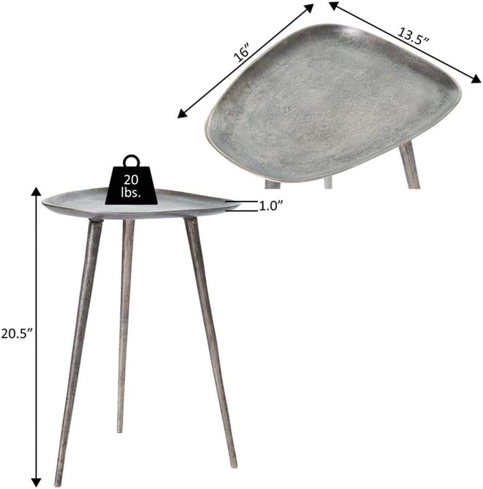 Convenience Concepts Bali Metal Tall End Table 16" - Tall Modern Artisan Handcrafted Living Room Table, Unique Cast Metal Family Room Side Table, Bohemian Cocktail Style, Antique Silver
