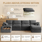 142" Upgraded Couch with Storage, Modular Sectional Couches for Living Room, Oversized Deep Seat 6-Seat U Shaped Cloud Sofa with Ottoman & Pillows,Corduroy,No Assembly (Gray)