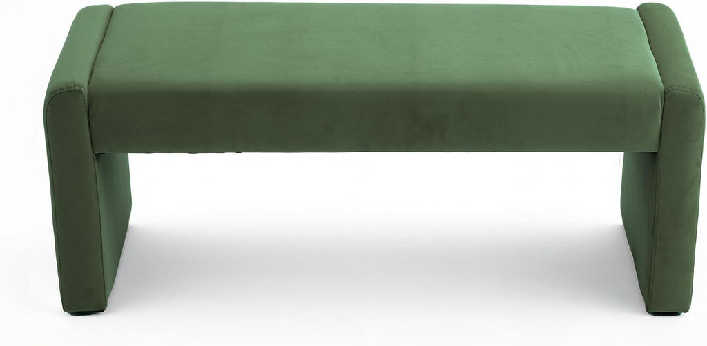 Velvet Entryway Bench End of Bed Bench Upholstered Modern Window Bench Comfy Ottoman for Dining Room/Bedroom/Living Room/Hallway/Indoor (Olive Green)