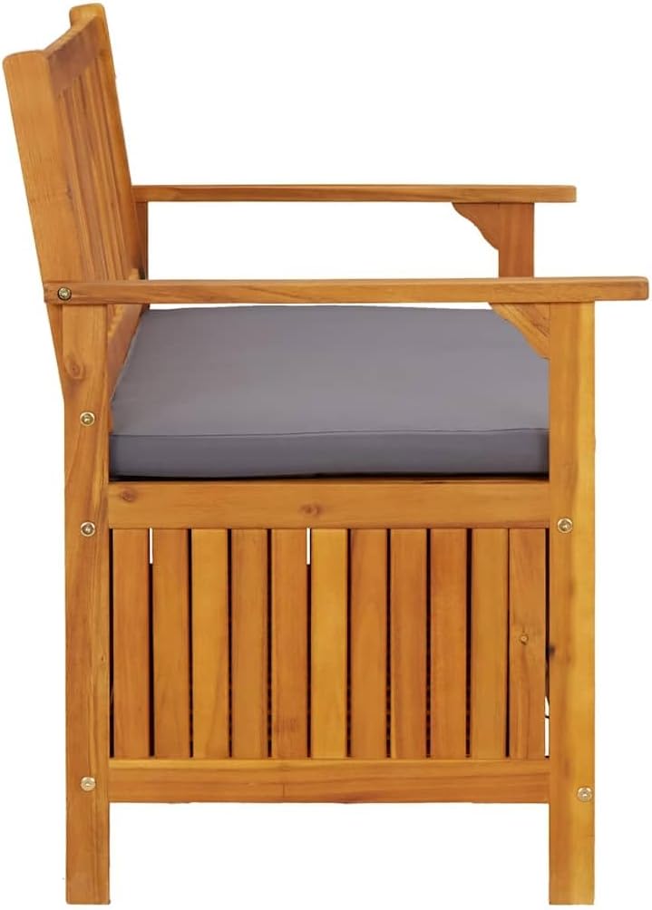 Patio Storage Bench with Cushion, 47.2 Inch Solid Acacia Wood Outdoor Garden Seating with Hidden Compartment, Gray
