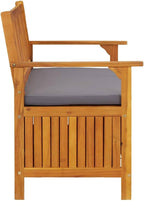 Patio Storage Bench 47.2 Inch Solid Acacia Wood with Hidden Seat Compartment and Cushions for Outdoor Garden Deck Backyard Seating