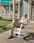 SERWALL Outdoor Rocking Chair Set of 2, Adult HDPE Rocking Chair, White | 21.1" Widened Seat adds Extra Comfort, Oversized Rocking Chair for Adults, All Weather Porch Rocker for Lawn Garden