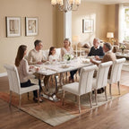 ACEDÉCOR Dining Chairs, White Leather Dining Chairs Set of 6, Upholstered Kitchen Room Chairs with Silver Stainless Steel Legs
