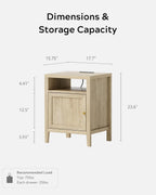 EYYTHUNG Farmhouse End Table with Charging Station Set of 2, Modern Nightstands with Storage and Open Shelf, Bedside Tables for Bedroom, Living Room, Light Oak