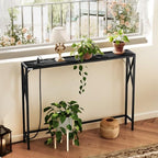 MAHANCRIS 5.9" Narrow Sofa Table with Charging Station, 39.4 Behind Couch Table with Outlet, Slim Entryway Console Table, Small Space, for Hallway, Living Room, Foyer, Black CTHB151E01