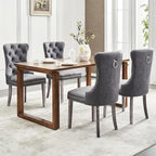 Leather Dining Chairs, Upholstered Dining Room Chairs, Grey, Set of 6 | Dining Chairs Set of 6, Leather Fabric, High Wing Back, Metal Pull Ring, Wood Frame, Mid Century Modern