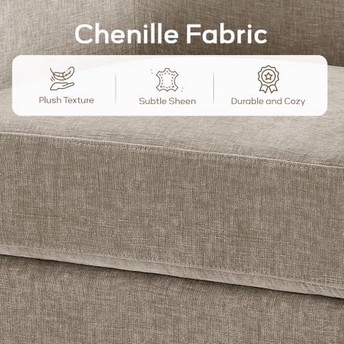 Zihanhome Chenille Swivel Accent Chair Set of 2, Modern Barrel Chairs with 360° Swivel Base, Upholstered Living Room Chairs, No Assembly Armchairs for Bedroom, Reading Nook, Apartment (2, Khaki)