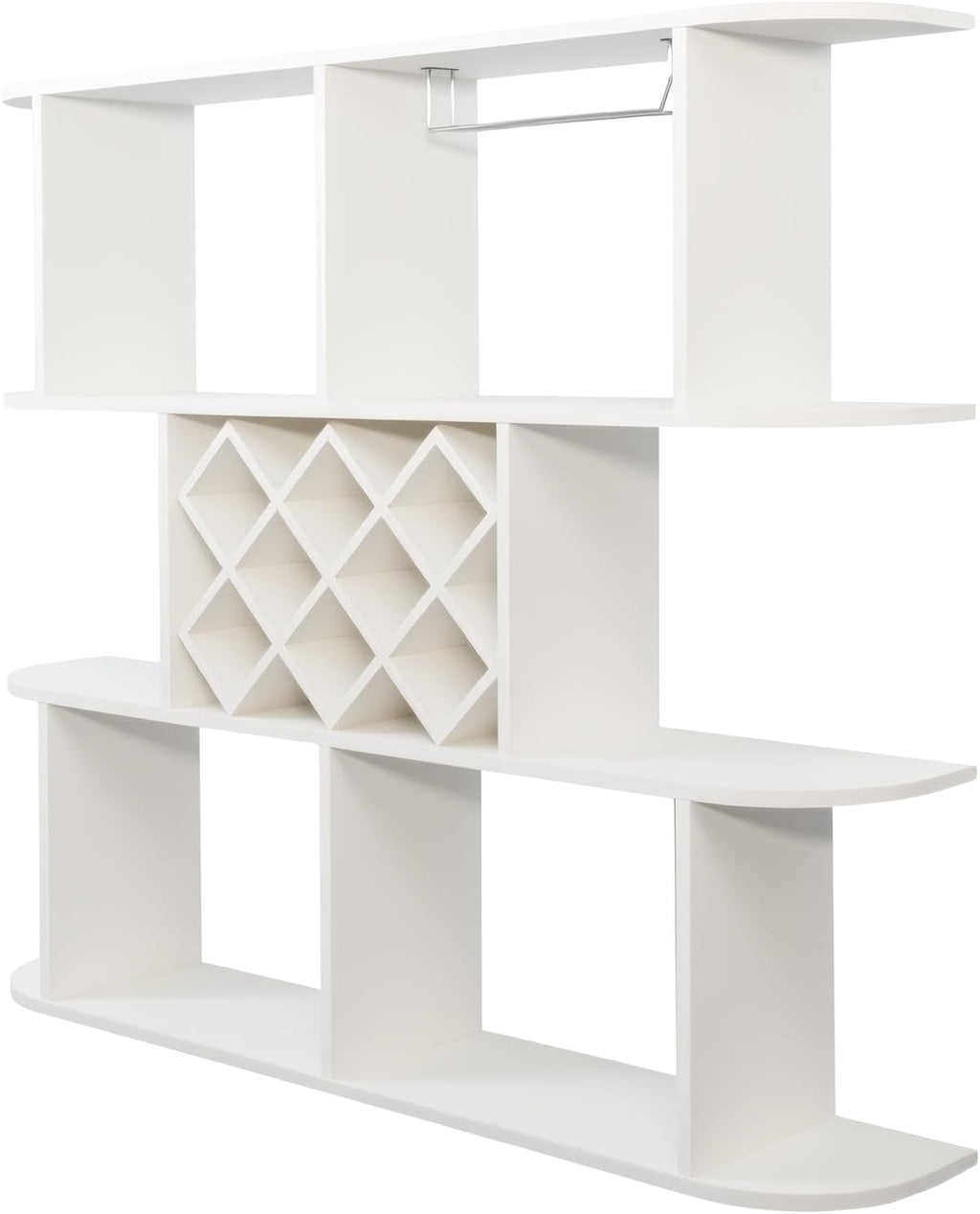 Large Wall Mounted 3 Tier Rustic Bottle Wine Rack - Multifunctional Wooden Wine Rack with Glass Holder for Home Bar & Dining Room Décor,White