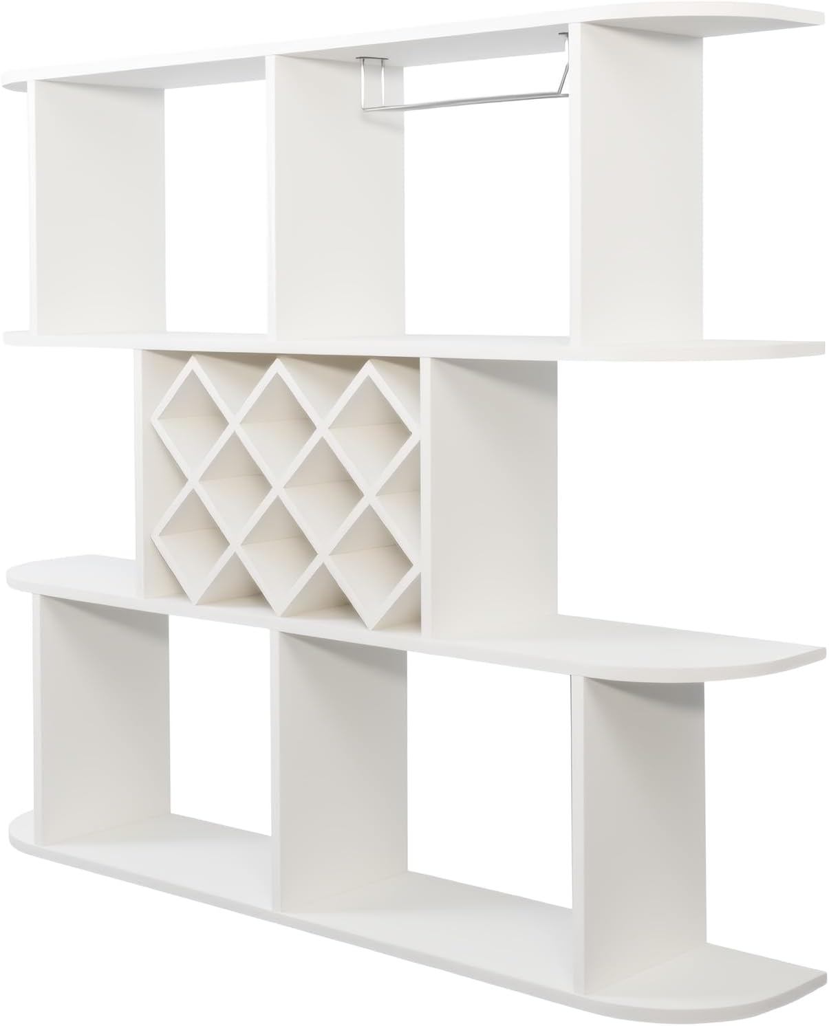 Large Wall Mounted 3 Tier Rustic Bottle Wine Rack - Multifunctional Wooden Wine Rack with Glass Holder for Home Bar & Dining Room Décor,White