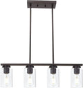 Farmhouse Dining Room Chandelier 4-Lights Kitchen Island Light, Clear Glass Pendant Lighting Fixtures in Oil Rubbed Bronze