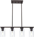 Farmhouse Dining Room Chandelier 4-Lights Kitchen Island Light, Clear Glass Pendant Lighting Fixtures in Oil Rubbed Bronze
