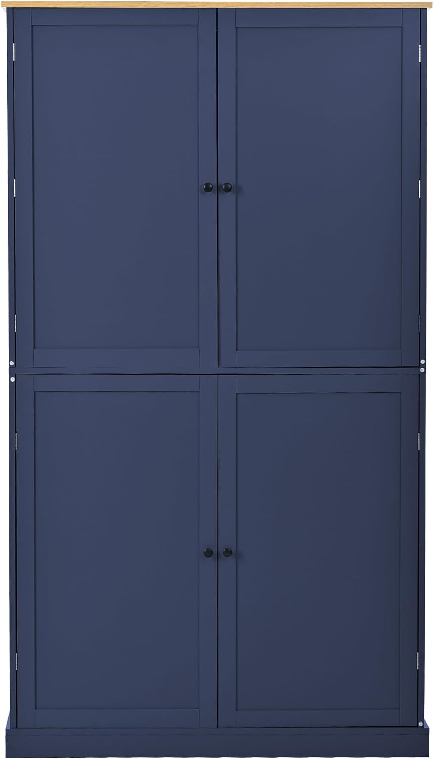 71" Tall Kitchen Pantry Storage Cabinet with 8 Door Shelves and 2 Storage Compartments, Two-Tone Freestanding Food Pantry Cabinet with Adjustable Shelves for Kitchen, Dining Room