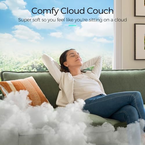 LINSY HOME 123'' Modular Sectional Sofa 3 Seat Couch Corduroy Cloud Couch with Deep Seat, Modern L-Shaped Cloud Couch with 1 Movable Ottoman for Living Room, Office, Bedroom, Green