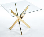 Modern Dining Table for 4 People, 36" Square Dining Table with Gold Chrome Metal X-Base, Square Tempered Glass Dining Room Table, Small Kitchen Dining Room Tables Dinner Tables
