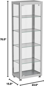 Displays2go Locking Glass Display Case, Illuminated, Silver