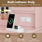 BORNOON Vanity Desk with Lights, Large LED Mirror with 3 Color Modes, Makeup Vanity with Power Outlet & USB Ports, 6 Drawers & 2 RGB Glass Cabinets, Farmhouse Dressing Table for Women & Girls (Pink)
