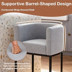 26" H Counter Height Bar Stools Set of 3, Modern Barrel Counter Stools with Backrest and Arms, Linen Fabric Upholstered Accent Barstools for Kitchen Island,Support 450 LBS