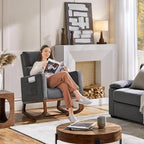 Yaheetech 28in Wide Padded High Back Glider Rocking Chair, Gray Polyester | High Back Nursing Chair with Side Pockets, Thick Foam Glider Chair, Rubberwood Base, Leisure Rocker for Living Room Bedroom