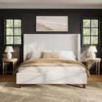 HOWE Queen Size Bed Frame with 50.8 Inch Corduroy Wingback Headboard, Cream