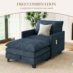 Accent Sofa Chair with Storage Ottoman, Cloud Sigle Couch with Side Pocket for Living Room, Bedroom and Apartment, Navy Blue