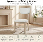 COLAMY Solid Wood Dining Chairs Set of 2, Mid Century Modern Upholstered Kitchen Chairs with 3.3" Thick Cushion & Anti-Slip Pads, Farmhouse Rubber Wood Dining Room Chairs, Oak Nature