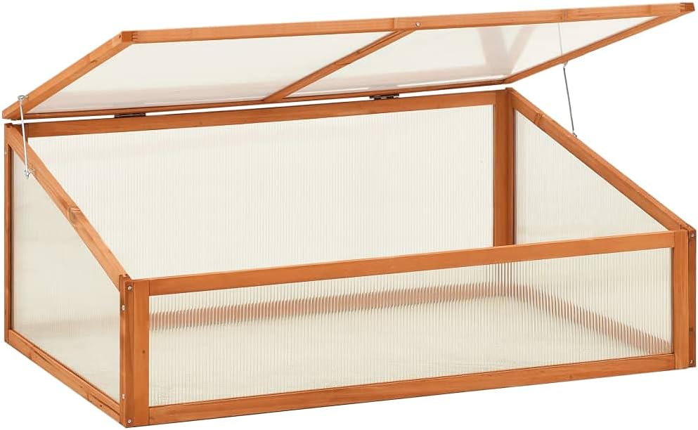 Wooden Garden Greenhouse，Wood Raised Plants Bed Raised Flower Planter Box, Garden Wood Cold Frame Greenhouse Flower Planter, Brown 39.4"x25.6"x15.7" Firwood,-682