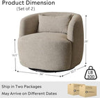 KINWELL 34" W Boucle Swivel Barrel Chairs with Pillow Set of 2, Taupe | No Assembly Round Sherpa Upholstered Armchairs Accent Chairs Single Sofa Chairs with Toss Pillow for Living Room and Bedroom