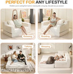 Erament Convertible Sofa Bed, Loveseat Folding Floor Futon Sleeper Sofa Couch Bed Foldable Couch, Corduroy Pull Out Sofa Bed with 2 Pillows for Living Room & Bedroom