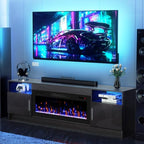 BREEZEHEAT Electric Fireplace TV Stand with 36 inch Fireplace Up to 80" TVs-Led Entertainment Center with High Glossy Doors-70 inch TV Cabinet, Modern Media Console for Living Room(Black)