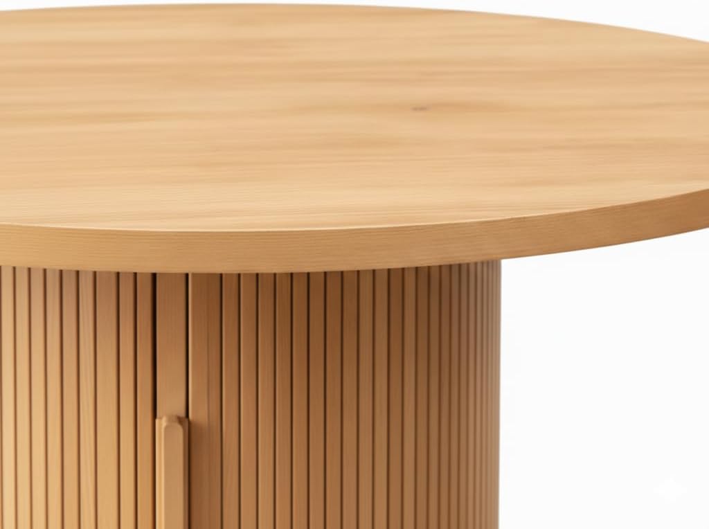 HIPIHOM Round Wooden Dining Table with Storage, 43.3” Wood Tabletop, 2-Piece Semi-Circle Design, Pedestal Base Dining Table for Kitchen & Dining Room, Natural Oak