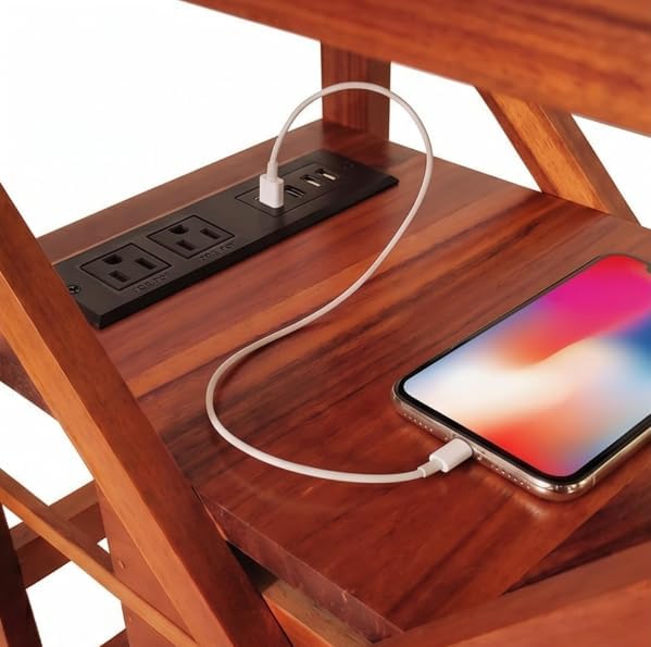 Fully Assembled Narrow Side Table with Charging Station, No Assembly Narrow Nightstand with USB Ports, Pre Assembled Skinny End Table with Outlets for Living Room, Bedroom-Golden Koa