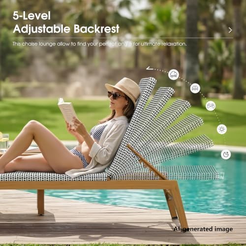 PURPLE LEAF Outdoor Chaise Lounge Chair Wood Grain Aluminum Set of 2, White | 3-Year Color Retention PE Rattan, 2.4" Thickened Aluminum Frame, 16.14" Knee-Friendly Height, French-Inspired Style