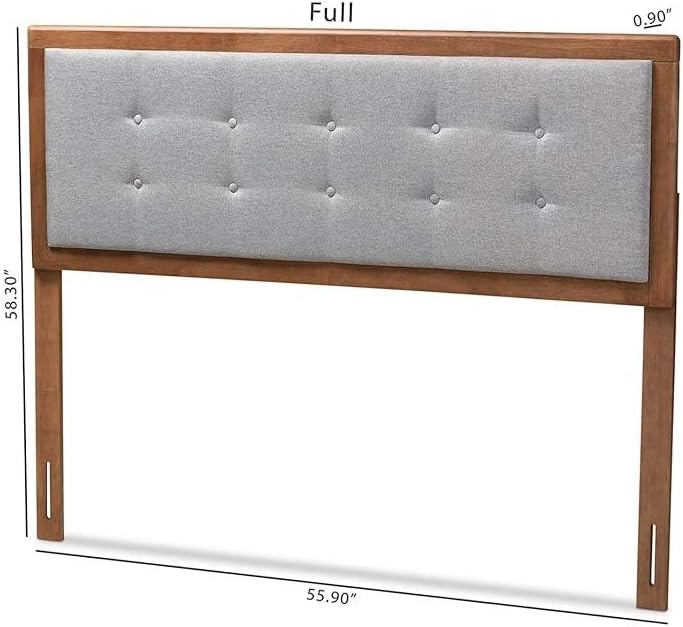 HomeStock Upholstered Headboard, Walnut Brown, Wall Mount, Mid-Century Modern Style Queen/Light Gray