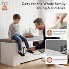 Farmhouse Shoe Storage Bench with 3-in-1 Entryway Storage & Padded Seat | 47.3" Wide Entryway Bench with Adjustable Shelves, Shoe Organizer & Side Storage Rack for Living Room, Bedroom, White