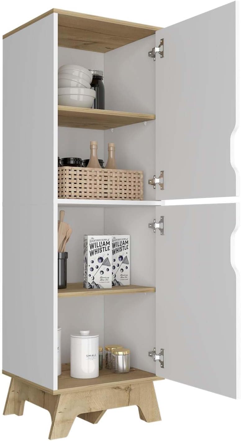 British Single Kitchen Pantry, Four Storage Shelves, Double Doors Cabinets for Kitchen Organization & Stylish Storage Solutions